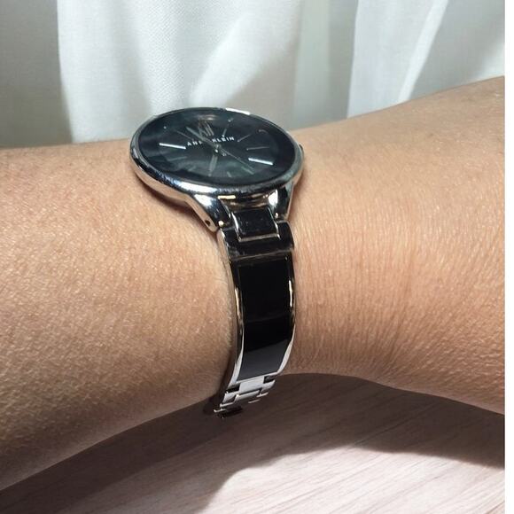 Anne Klein Women's Black Enamel Band with Stainless Steel Ceramic Bracelet Watch - Picture 2 of 6